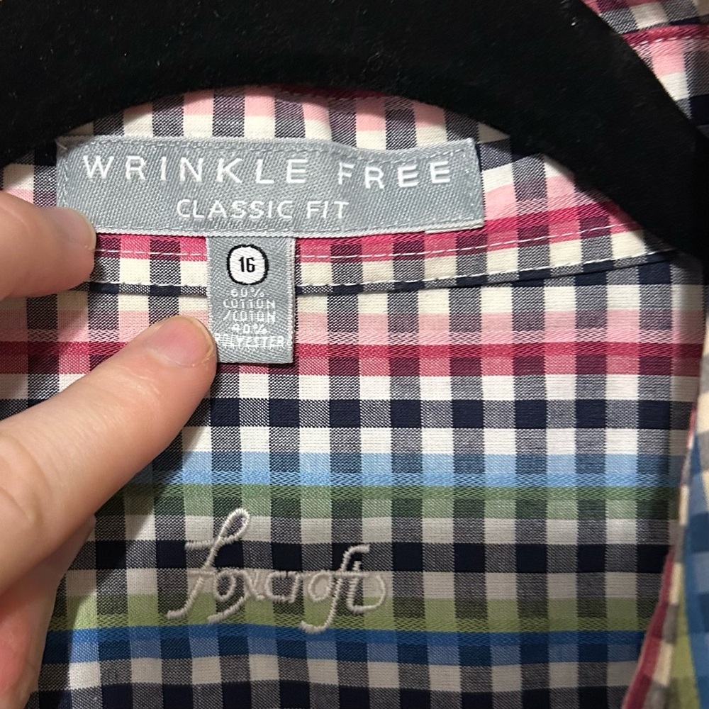 Foxcroft Women’s Multicolored Pink Green Blue White Plaid Button Down Blouse - Picture 3 of 7